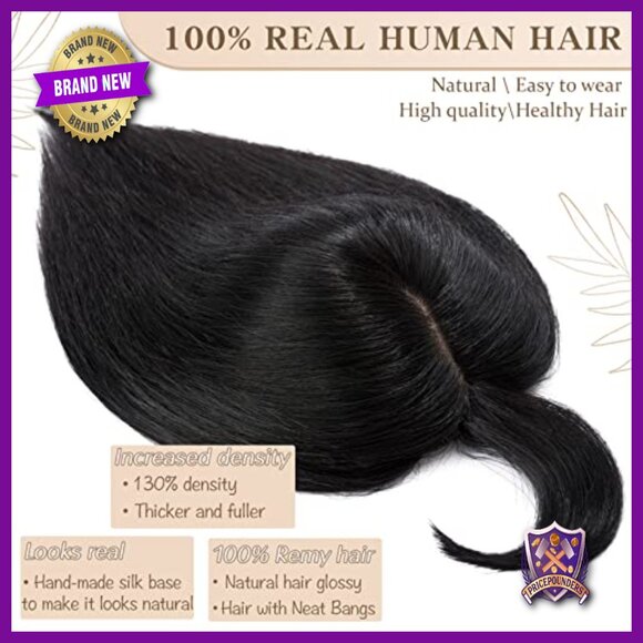 Silk Base Human Hair Topper with Bangs, 10 Inch, 130% Density Clip-In main image 7